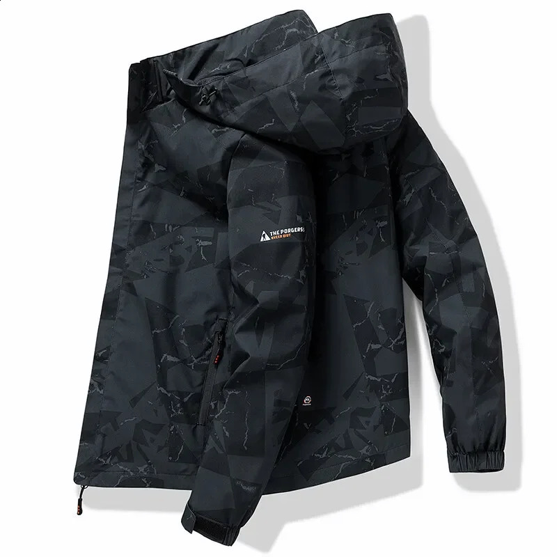 Hooded Hiking Cycling Jacket Men Autumn Outdoor Bomber Jackets Waterproof Windbreaker Sports Casual Cargo Jackets Men Coats 240815