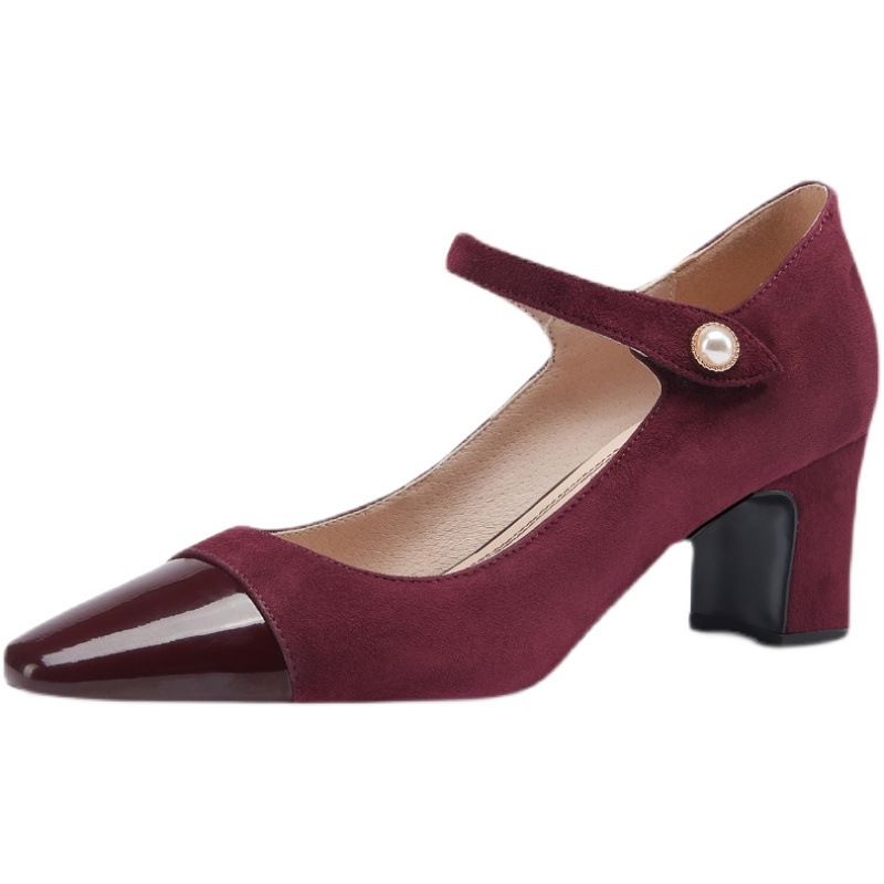 High Heel Square Toe ing Patent Leather French Style Buckle Women's Shoes 7e13