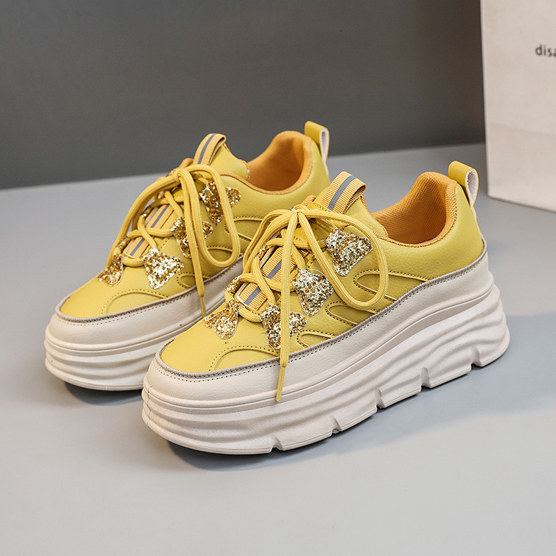 Ddmysports W New Board Sequins Summer Trendy Small White Thick Sole With Igh Inner Eight Fashion Casual Student Shoes OUTDOOR