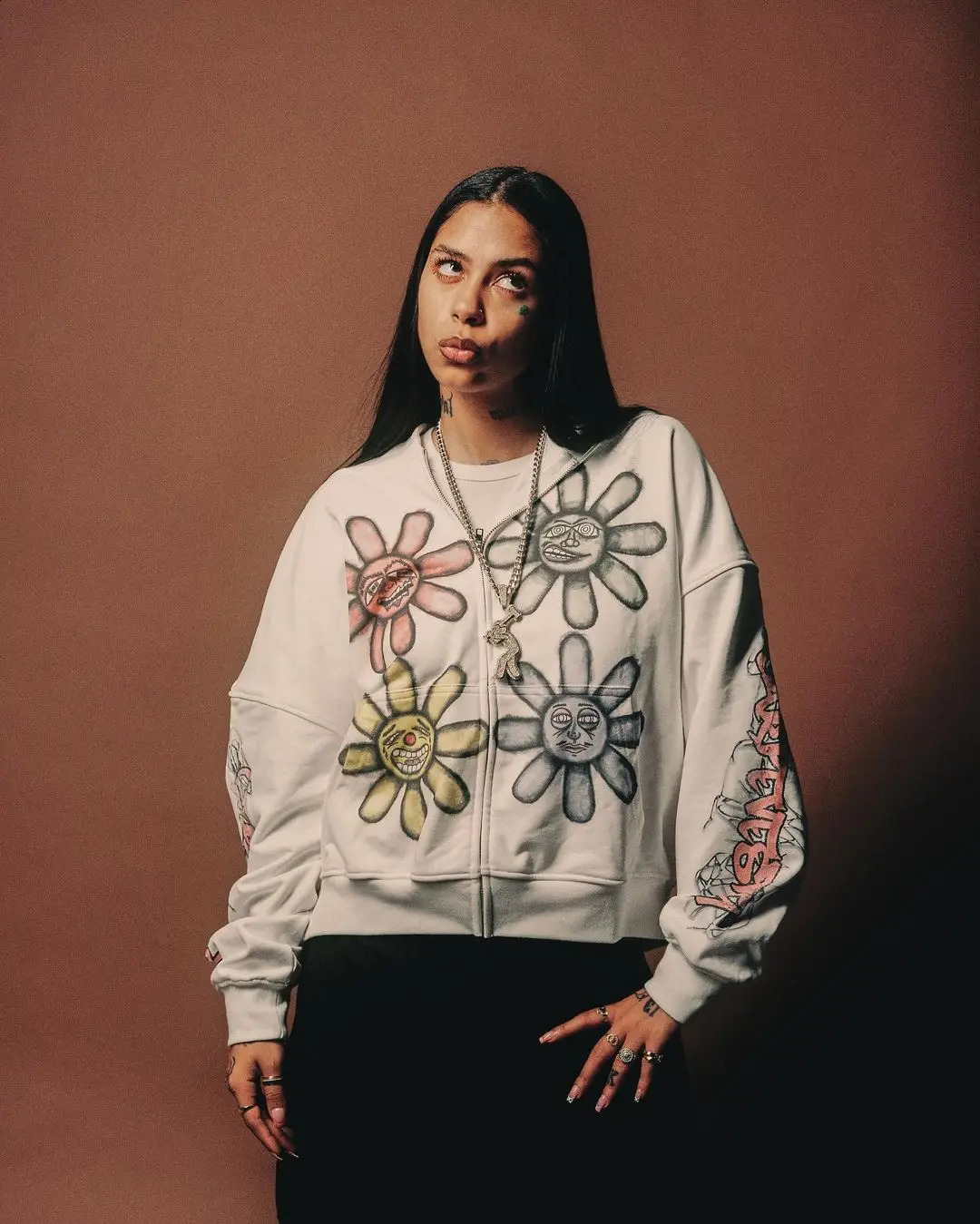 Harajuku your mood flower print hoodie y2k tops grunge oversized sweatshirt goth streetwear gothic clothes zip up 240827