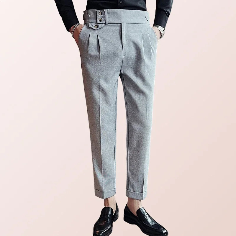 Mens High Waist Straight Leg Denim Grey Texture - Fashionable Casual Naples Pants 240828