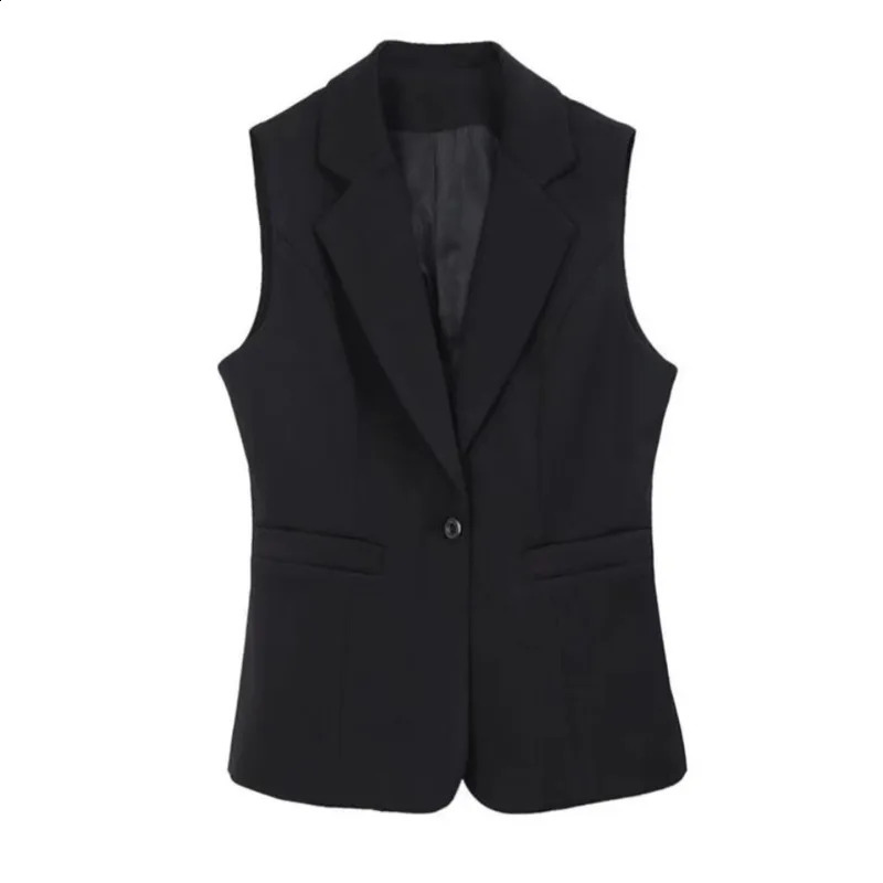Wxw5112 black jacket womens lapel office sleeveless jacket womens single button jacket womens jacket 240828