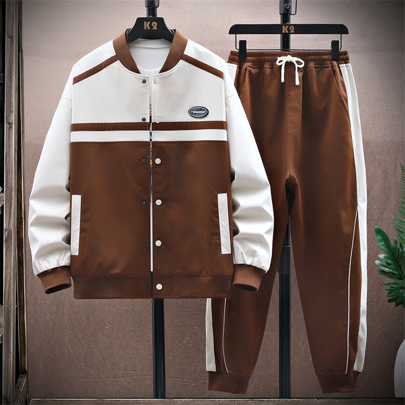 Spring and Autumn Mens Fashion Loose Baseball Uniform Korean Street Sports Leisure Set Two Piece Track and Field Uniform 240827
