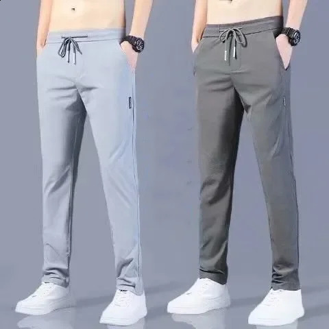 Ceremony mens casual pants straight leg loose and fashionable summer ultra-thin ice silk sports pants mens long style 240828