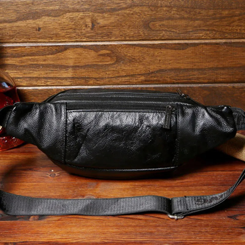 Leather Waist Bag Men Fanny Pack Men Leather Pouch Men High Capacity Waterproof Hip Bag Black Belt Bag Big ney Bags 240828