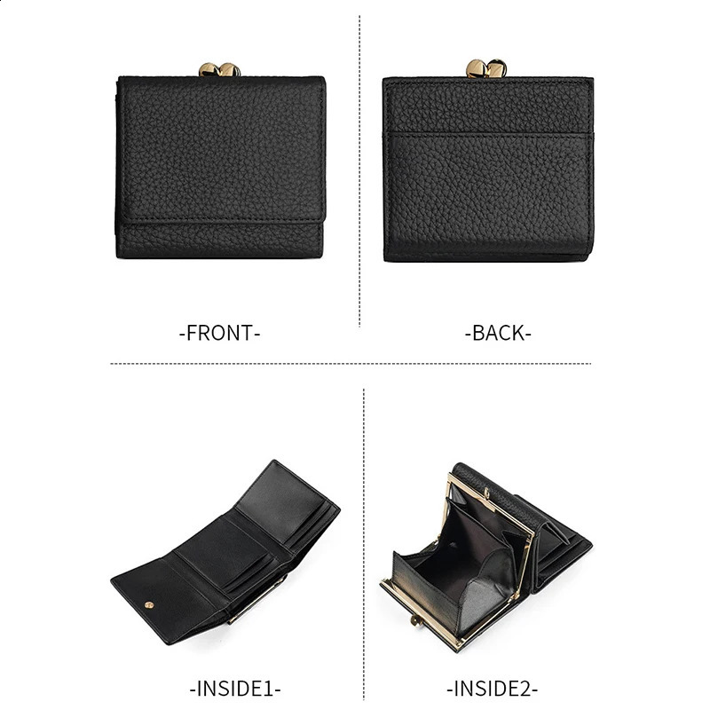 Women Kiss Lock Wallet Short Leather Kiss Clasp Metal Frame Coin Purse Small Card Holder Rfid Blocking Trifold Wallets for Women 240828