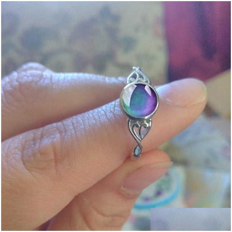 Band Rings Vintage Change Mood Ring Round Temperature Control Color Emotion Feeling Changeable Women Retro Casual Party Jewelry Drop D Otrut