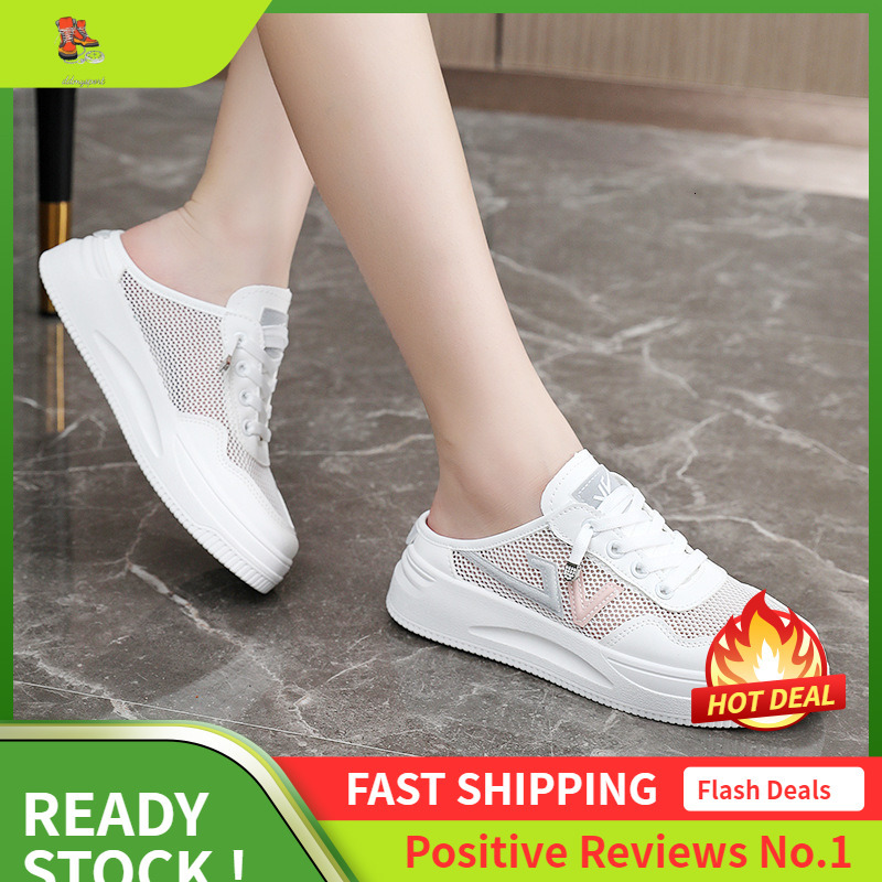 Ddmysports New Casual Women S White Shoes Summer Color Blockin Heiht Increasin Thin Sole Versatile Leather Surface Wear Resistant Fashionable Half OUT