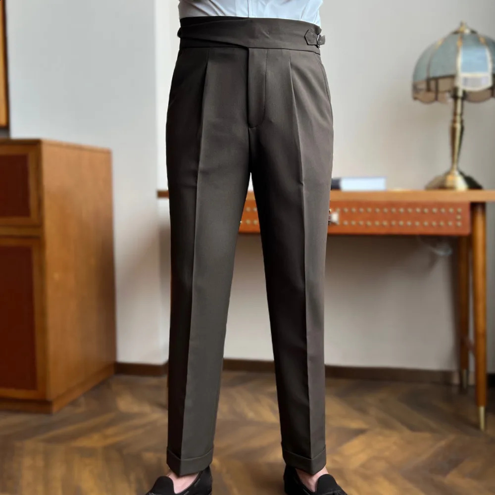 High quality Italian Naples mens suit pants black brown Calcas Sociais Masculinas elegant mens office wear 240828