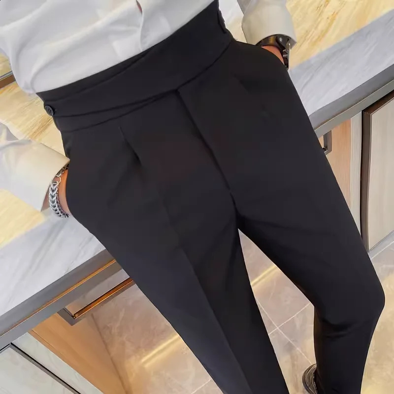 British style Naples high waisted casual dress pants high-quality and fashionable mens slim fit simple social party full set pants 240828