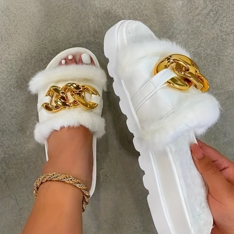 Soft & Cozy Plush Slippers - Low Heel, Slip-On, Strappy Back, Open Toe, Microfiber Synthetic Leather Upper, Thick Soft Sole, Fluffy Fuzzy Design for W