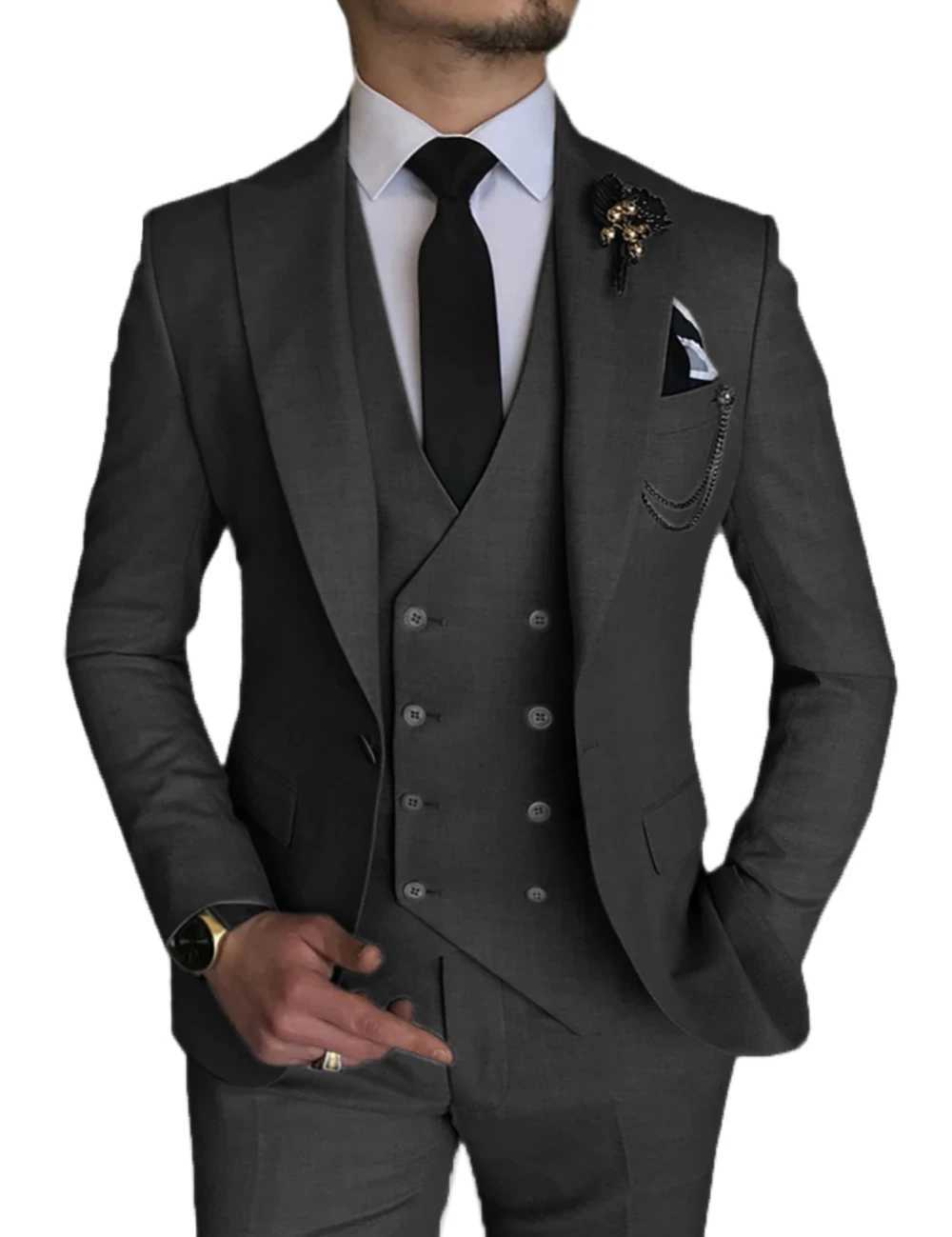 Fashion Smart Business Sky Blue Costume Homme Wedding Men Suits Peak Lapel Groom Tuxedos Sweater Men Prom Blazer 3 Pieces M250303
