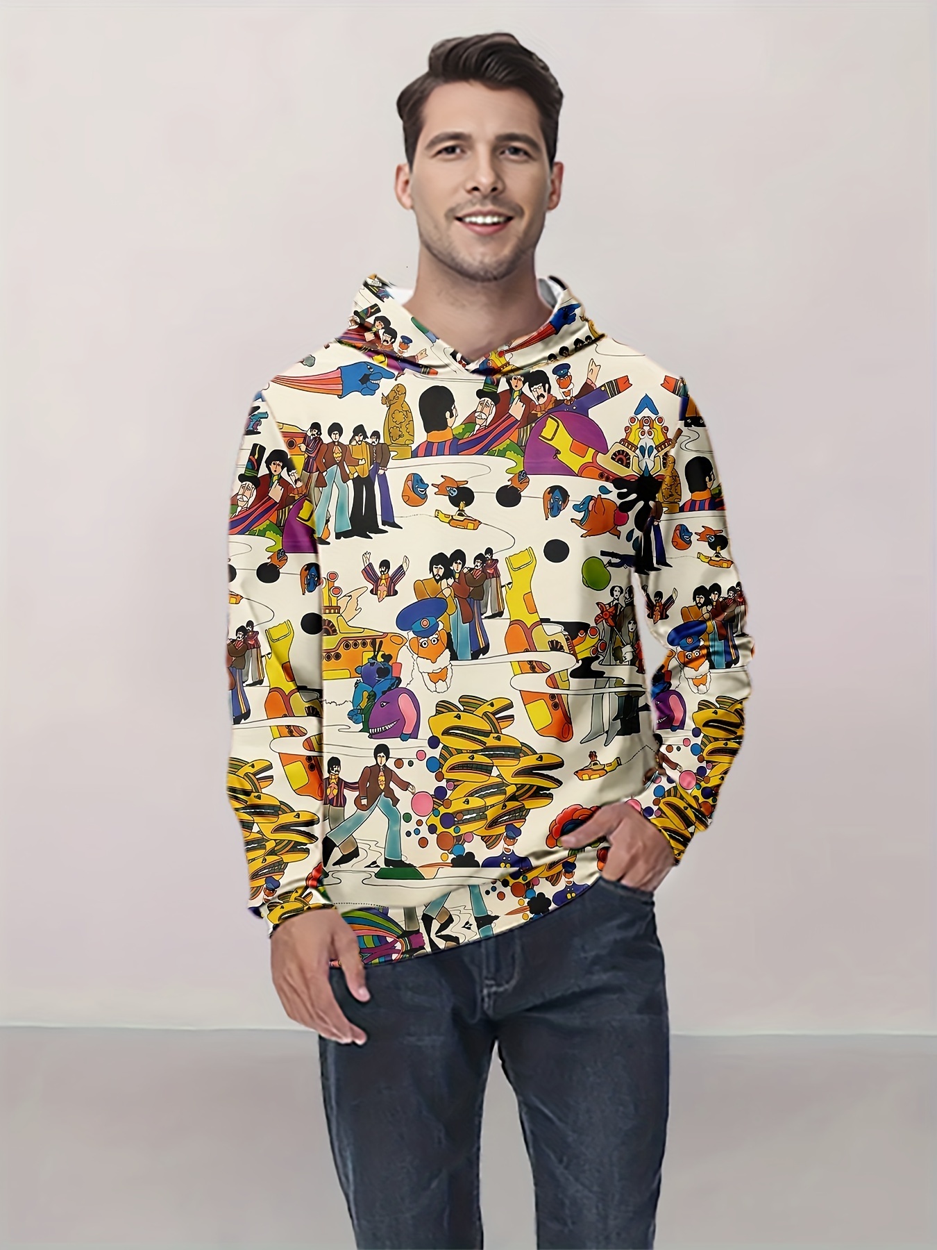 Men's Casual Pullover Hoodie With Random Graphic Print, 3D Embroidery, Soft Polyester Fabric, Perfect For Outdoor And Sports