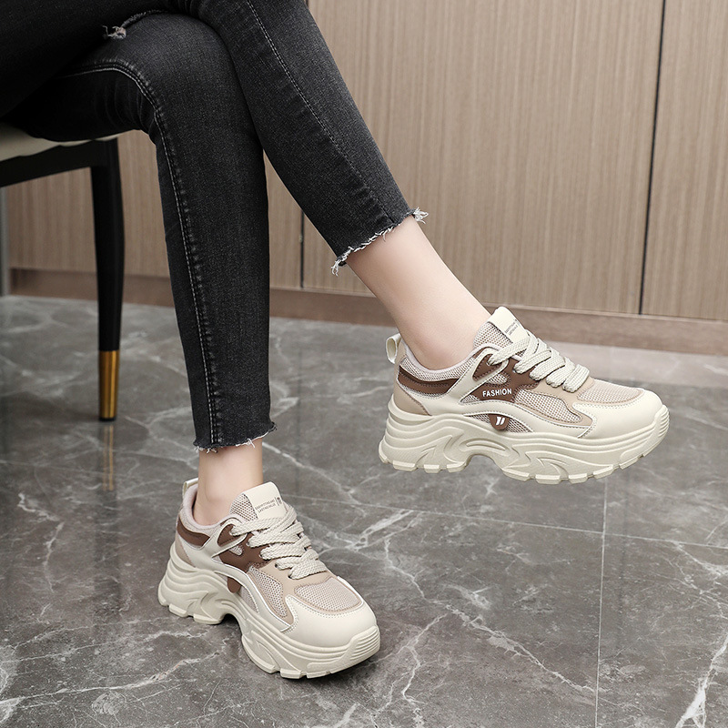 Ddmysports QRJ New Spring Summer Dad Korean Edition Trendy Women S Thick Sole Elevated Breathable Mesh Shoes OUTDOOR