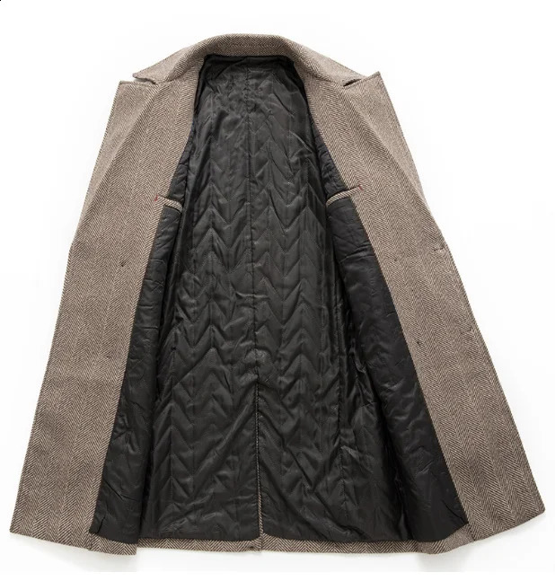 Autumn and winter mens wool coat medium size long white doublelayer 2XL 240827