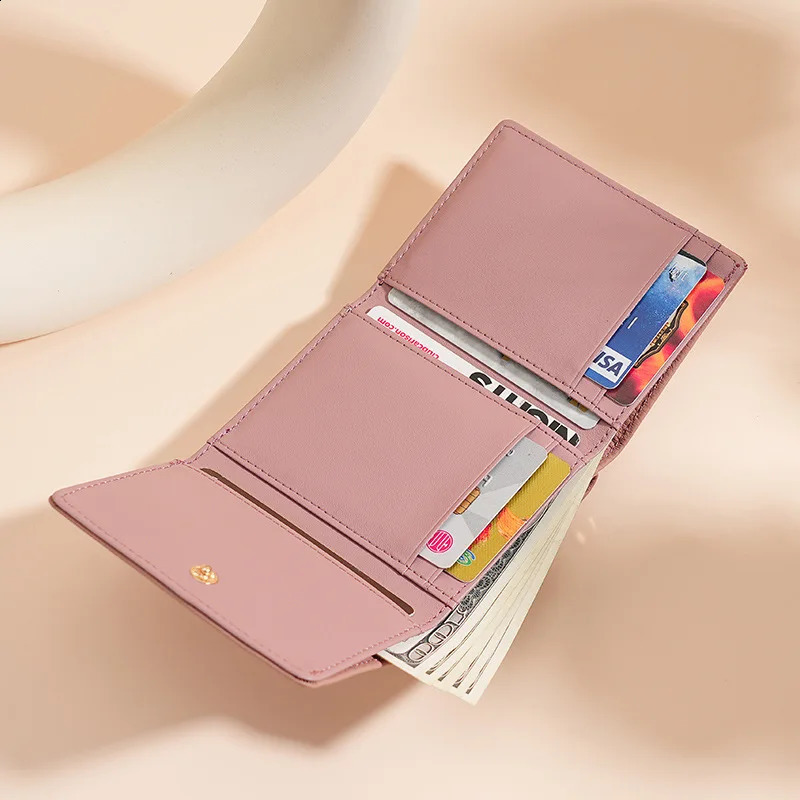 Women Kiss Lock Wallet Short Leather Kiss Clasp Metal Frame Coin Purse Small Card Holder Rfid Blocking Trifold Wallets for Women 240828
