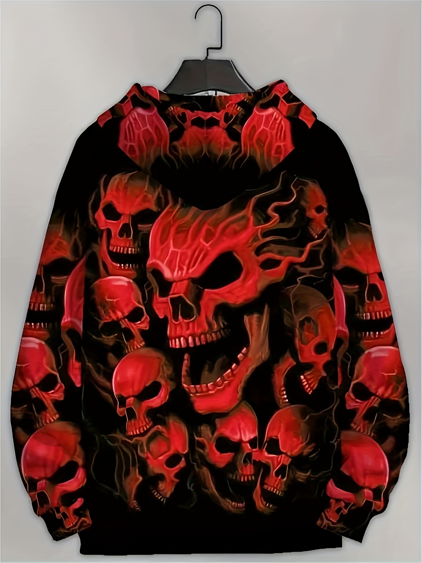 Men's Halloween 3D Skulls Print Hooded Sweatshirt, Oversized Fashion Casual Hoodies Loose Fit Tops For Big Tall Males, Men's Clothing, Plus 