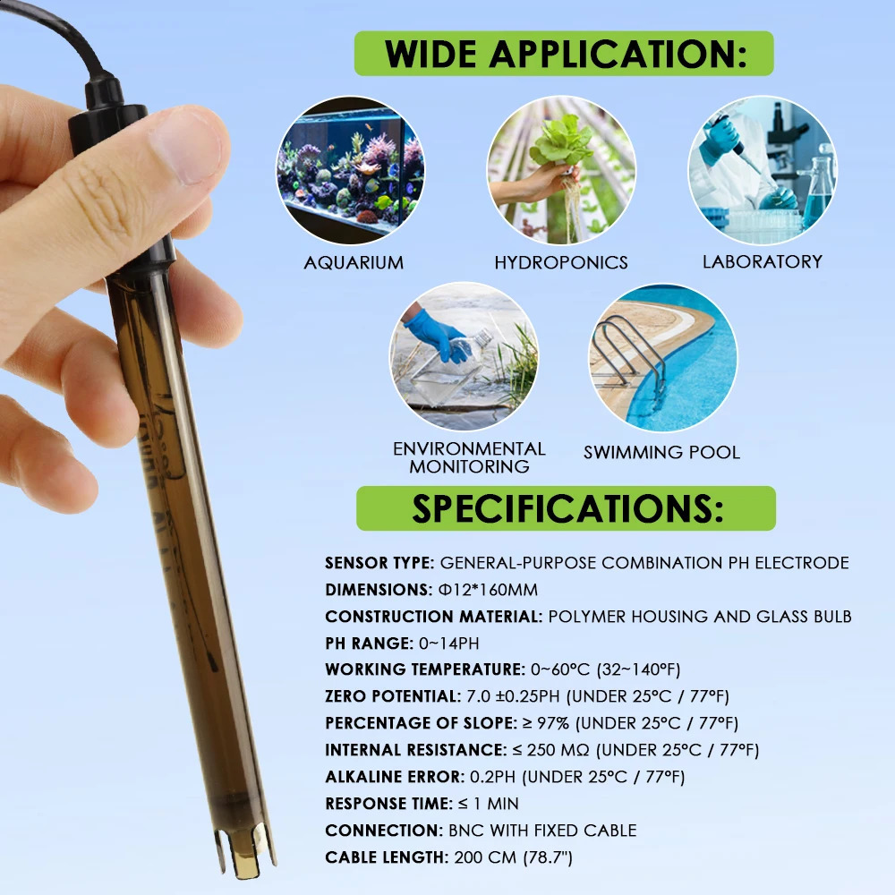 PH Electrode Sensor Probe Factory Industry Experiment Laboratory Pool Water Analyzer PH Meter Tester PH Probe BNC Connector 240827