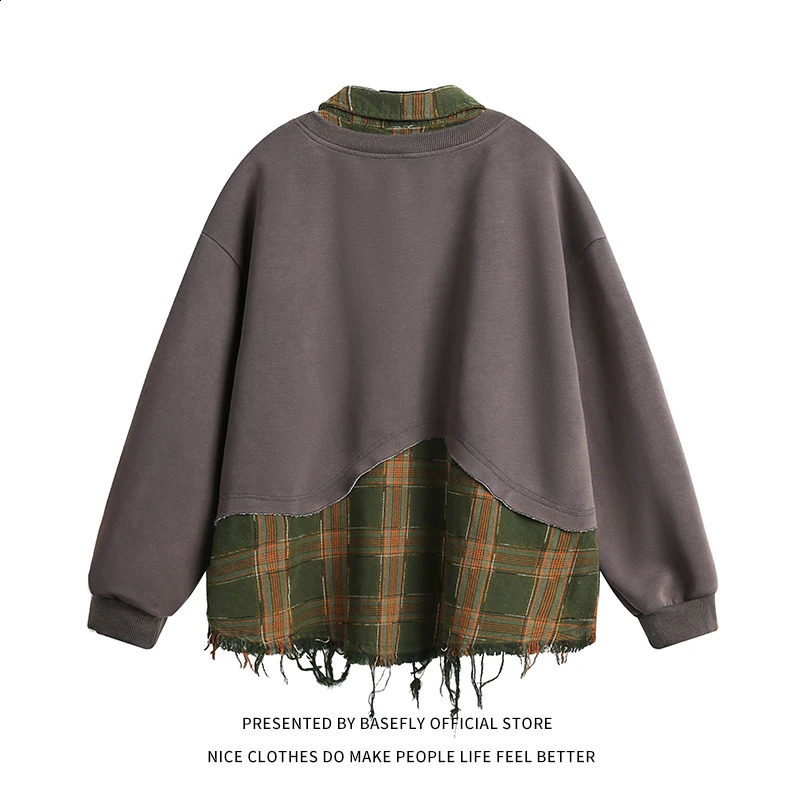 Sping Autumn Plaid Letter Embroidery Patchwork Oversize Men Sweatshirt Unisex Women High Street Shirt Pullover Hip Hop Casual 240827
