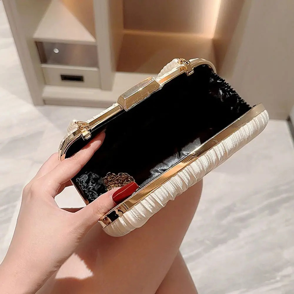 Silk Evening Bag Women Elegant Fashion Banquet Clutch Pearl Chain Shoulder Bags Purse Female Wedding Party Handbags 250122