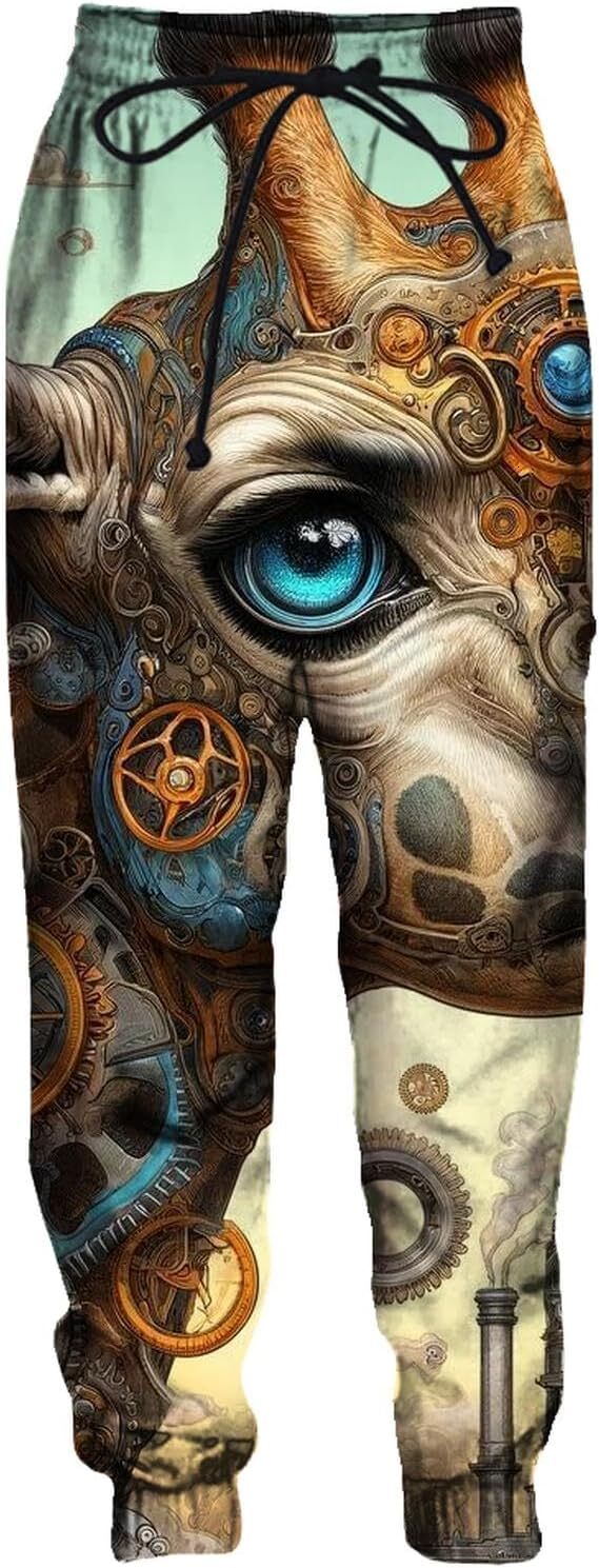 Sweatpants Mens 3D printed pants Blue Eye Steampunk Mechanical Giraffe Interesting pattern Tattoo Sweatshirt Unisex Zip Hoodie Streetwear Sweat pants