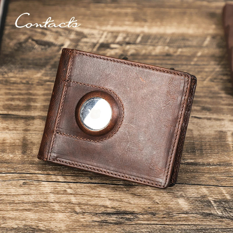 CONTACTS Genuine Leather AirTag Wallets for Men Short Casual Men Wallets Coin Purses RFID Card Holder Money Clip Mens Wallet 240828