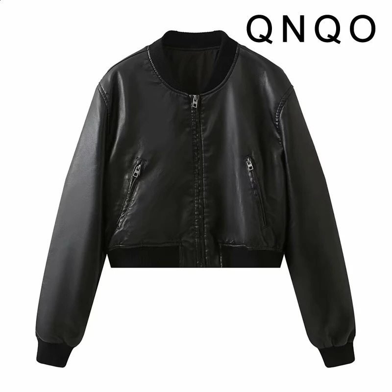 QNQO Womens Artificial Leather Jacket Zipper Fashion Casual Coat Autumn/Winter Street Clothing Fashion Long Sleeve Womens Jacket 240827