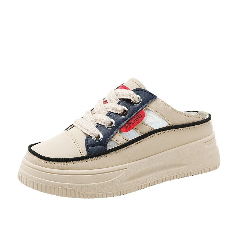 Ddmysports C New Half Trailer Summer Trend Hollowed Out Color Blocking Breathable Thick Sole Casual Height Increasing Board Shoes Slippers OUTDOOR
