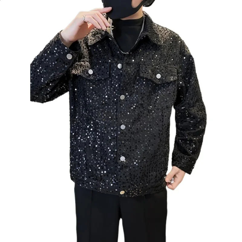 High-end Feeg Denim For Men Women Casual Trendy Loose Fit Thin Jacket Bright Sequins Fashionable Streetwear 240827