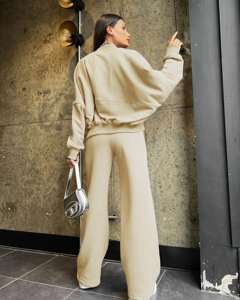 Autumn Hoodie Pants Two Piece Set Womens Fashion Zipper Pocket Casual Jacket Coat Winter Loose Elastic Trouser 240827