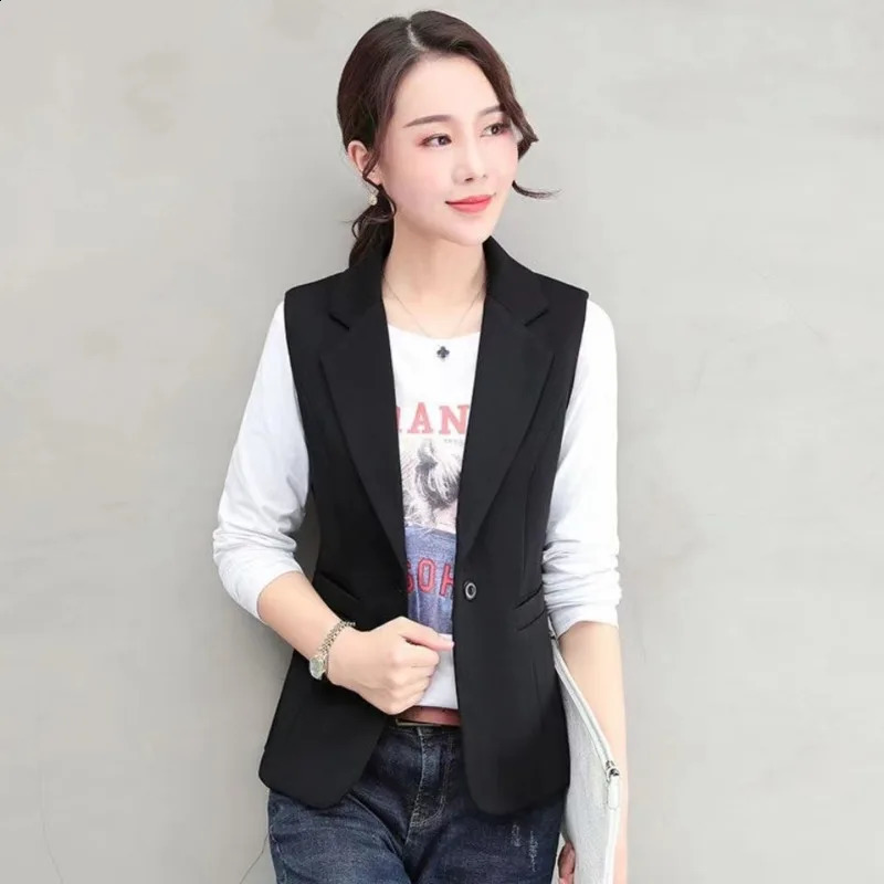 Wxw5112 black jacket womens lapel office sleeveless jacket womens single button jacket womens jacket 240828