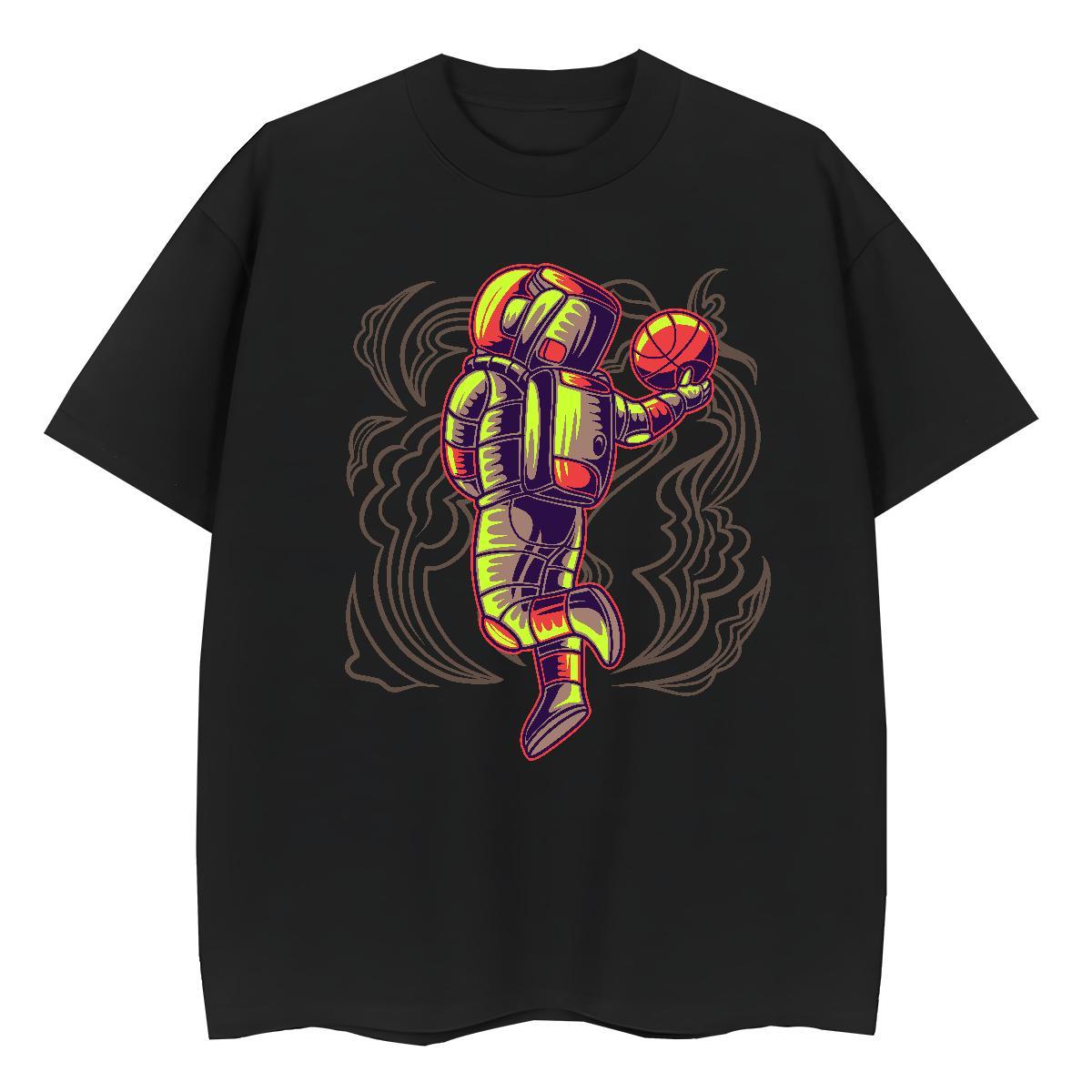 Loose fit Couples T Shirts 100% Cotton 230g spaceman Casual Women T Shirts Short Sleeve O-Neck Floral Print Tops Shirt