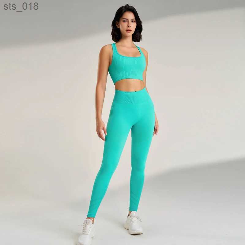 Yoga Outfit New solid-coloured sports suit ladies leotard leggings gym yoga bra yoga trousers suit high waisted hip lifting and gathering H240828