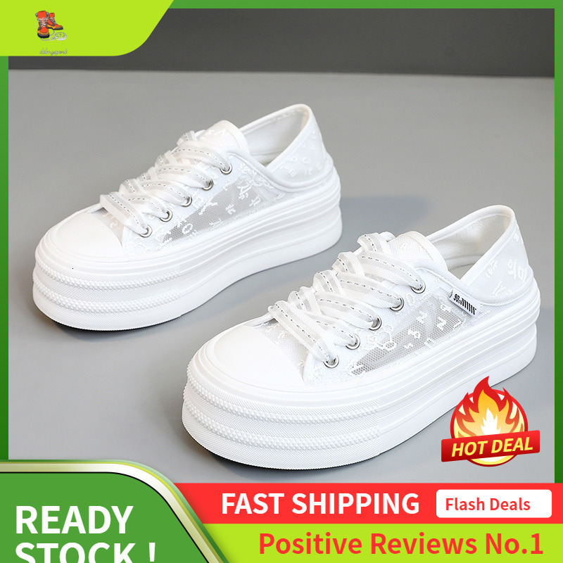 Ddmysports BR New White For Women Summer Breathable Sports Board Versatile Thick Sole Height Increasing Mesh Shoes OUTDOOR