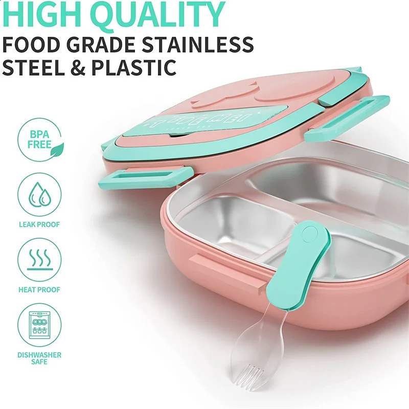 500ML Stainless Steel Bento Box Insulated Lunch Box For Kids Toddler Girls Metal Portion Sections Leakproof Lunch Container Box 240827