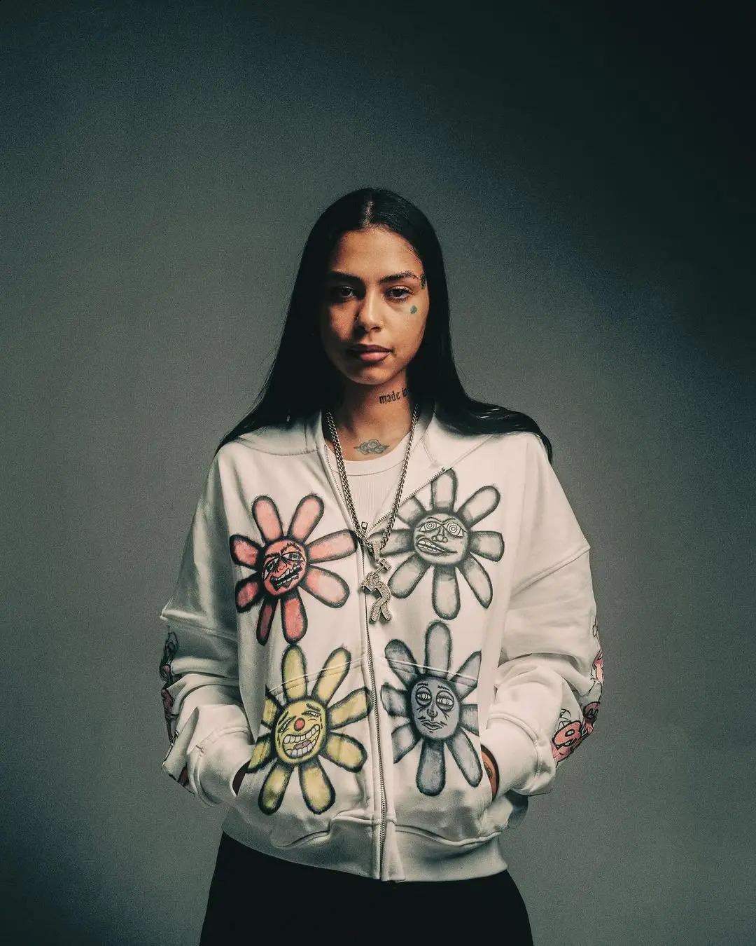 Harajuku your mood flower print hoodie y2k tops grunge oversized sweatshirt goth streetwear gothic clothes zip up 240827