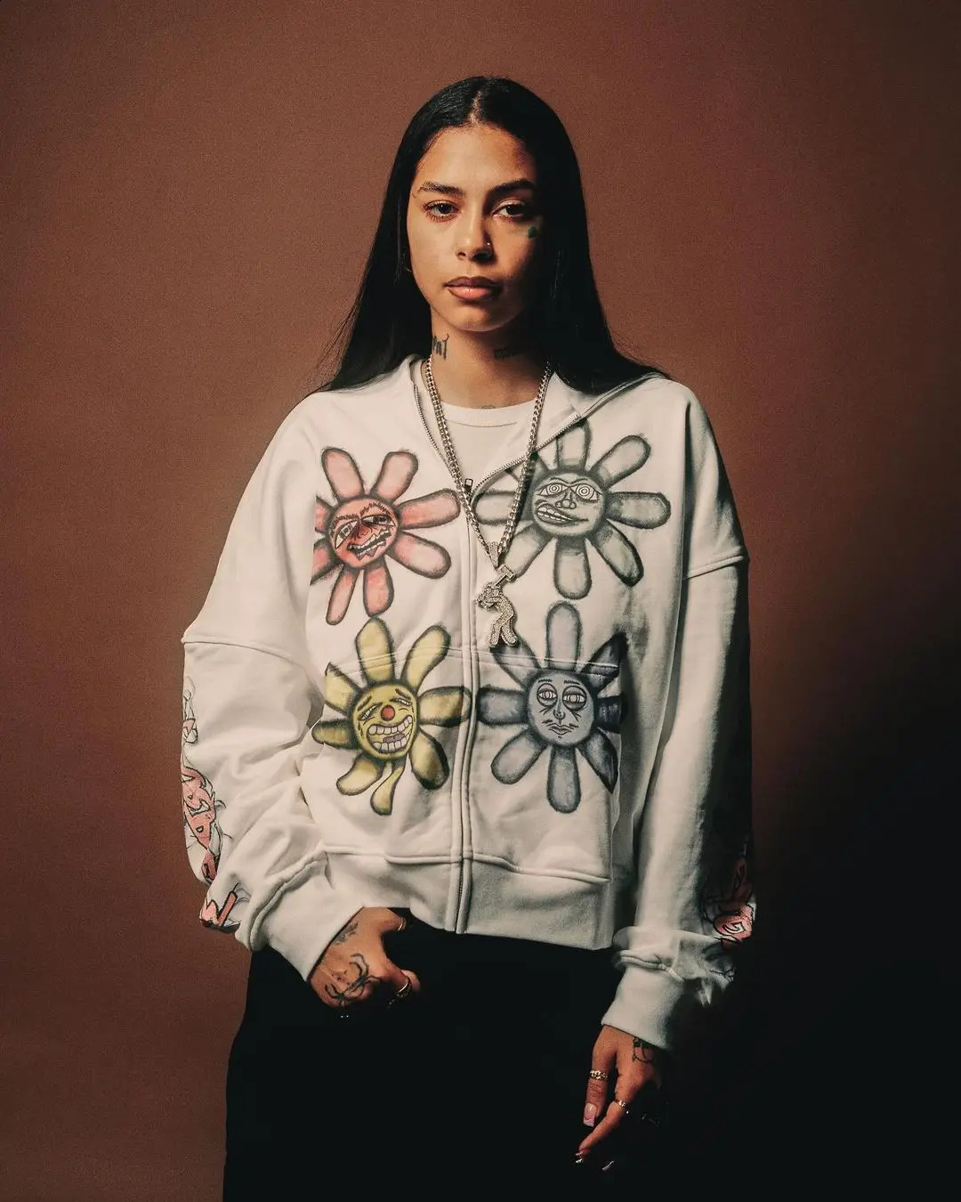 Harajuku your mood flower print hoodie y2k tops grunge oversized sweatshirt goth streetwear gothic clothes zip up 240827