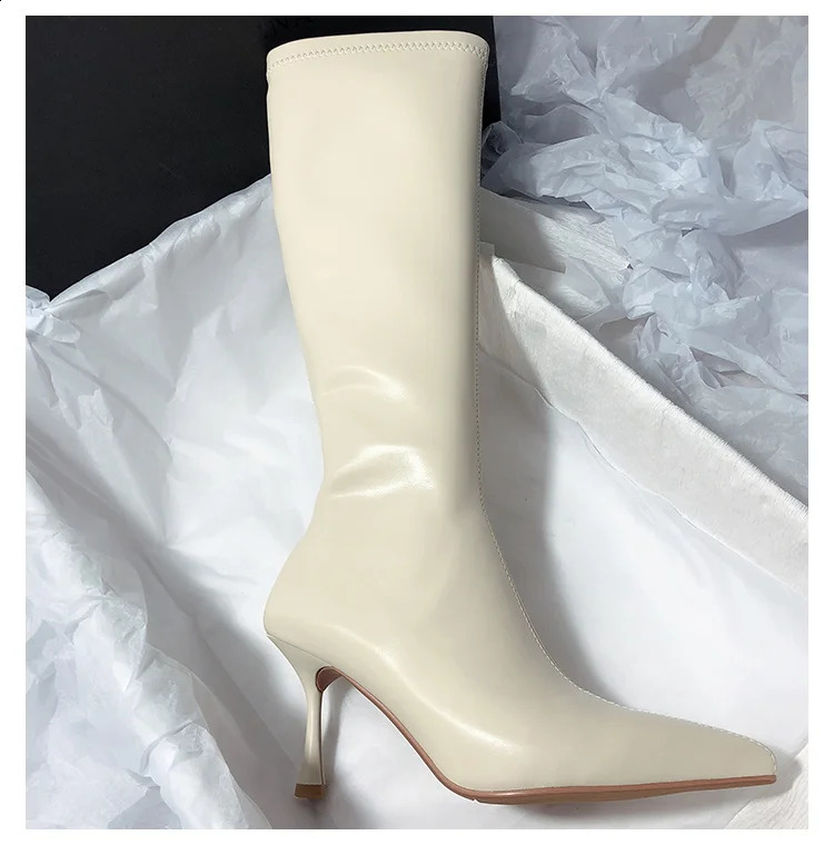 2024 Thin High Heel Womens Boots Pointed Toe Womens High Boots Thin Boots Long Boots Zipper Unprinted D216 240827