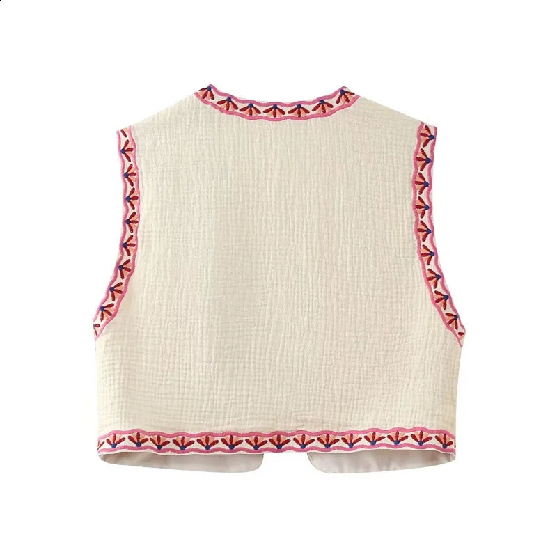 KEYANKETIAN launches Bohemian holiday style floral embroidery decorative vest for women thin waist coat crop top fashion jacket 240828