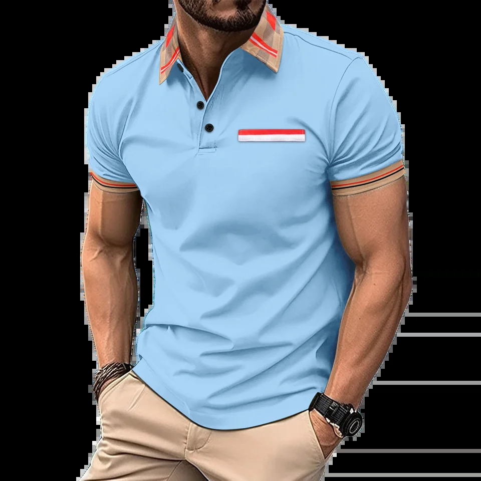 High quality fashionable mens lapel short sleeved Tshirt casual comfortable breathable sports shirt 240828