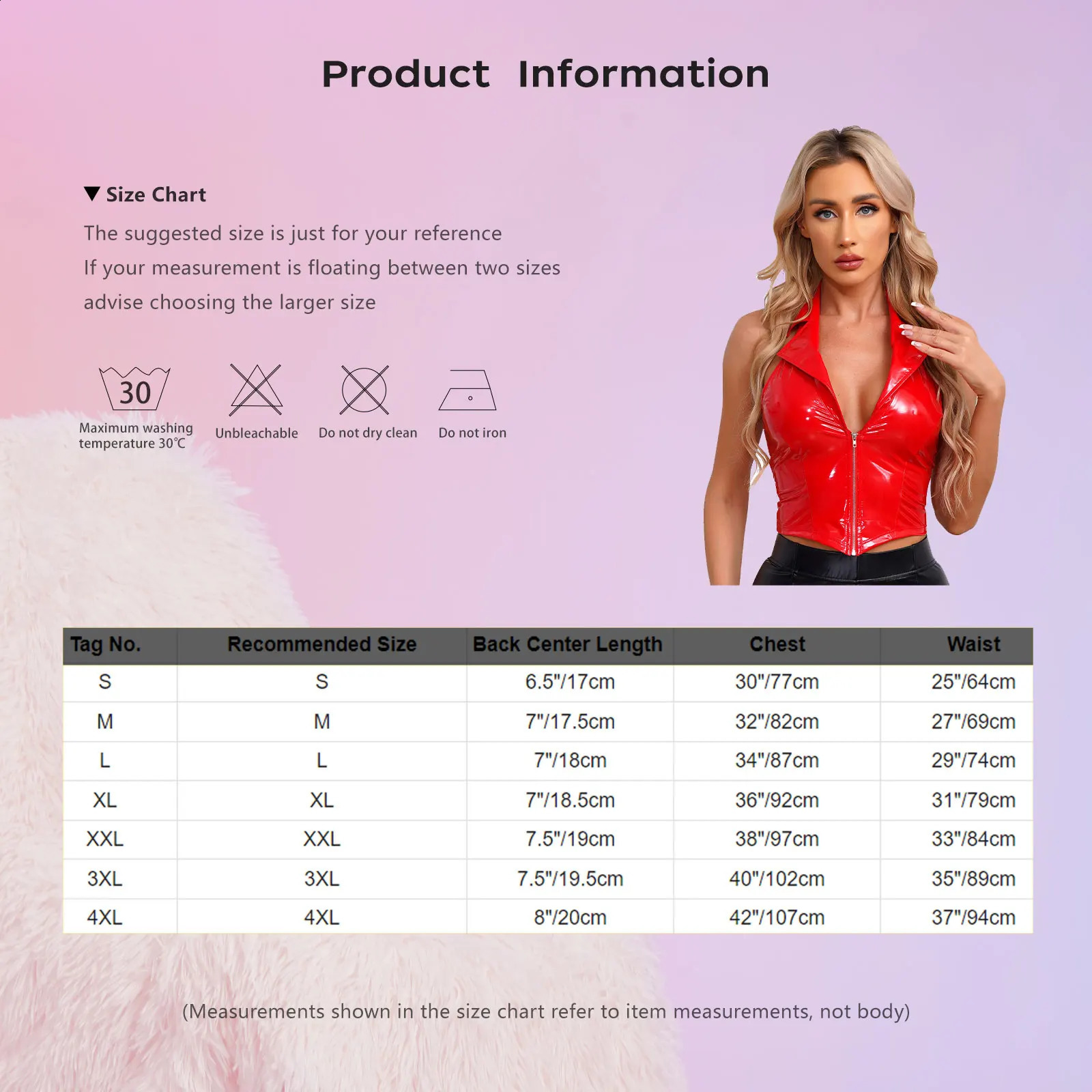 Sexy womens smooth patent leather vest crop top ceiling notch lapel backless deep V-neck zipper ultra-thin suitable for waist belt party club wear 240