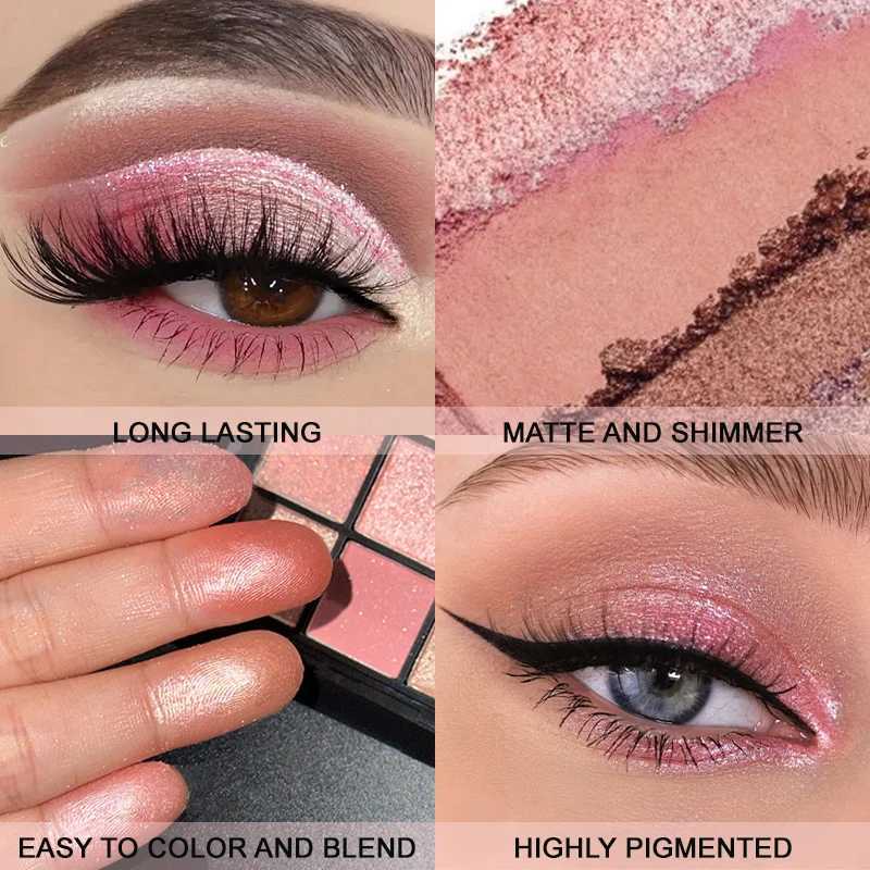 9-Color Pink Eyeshadow Palette Matte and Shimmery Glitter Shades for Highly Pigmented Look Glamorous Eyes for Music FestivalsXJ241230