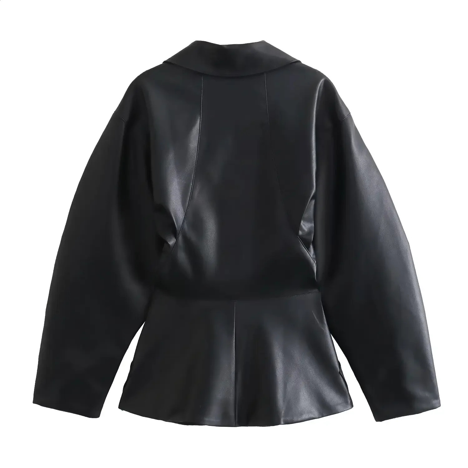 PB ZAWomen leather belt sports jacket with side pocket one button top 240827