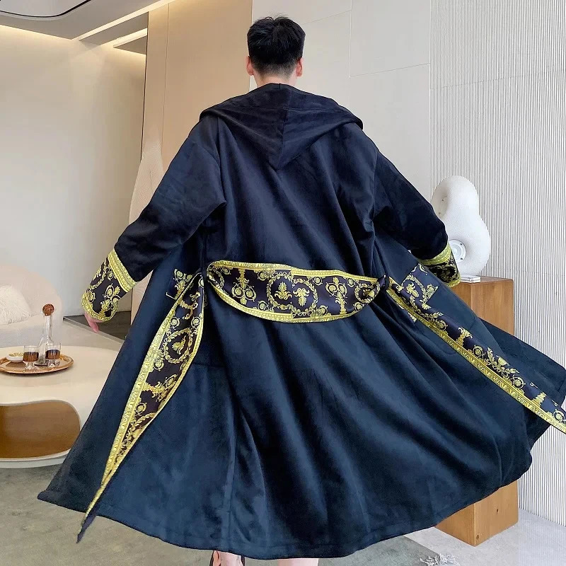 LUZHEN fashionable ious elegant loose fitting hooded cardigan wool sweater mens velvet pajamas belt dress 962e93 240827