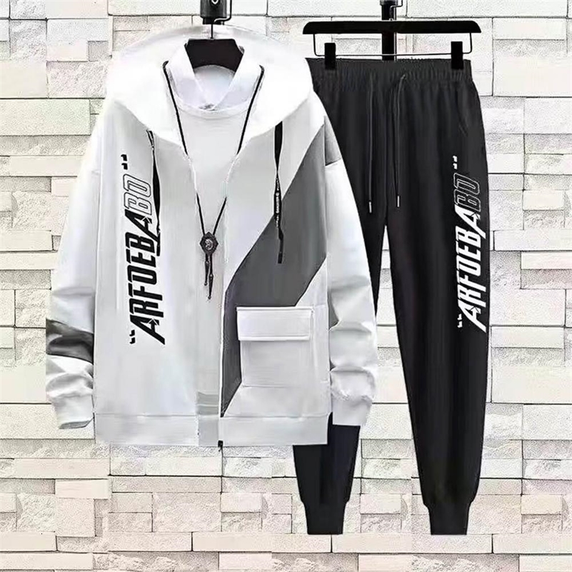 2-piece/set jacket pants set simple ankle length mens track suit autumn letter printing loose track suit streetwear 240827