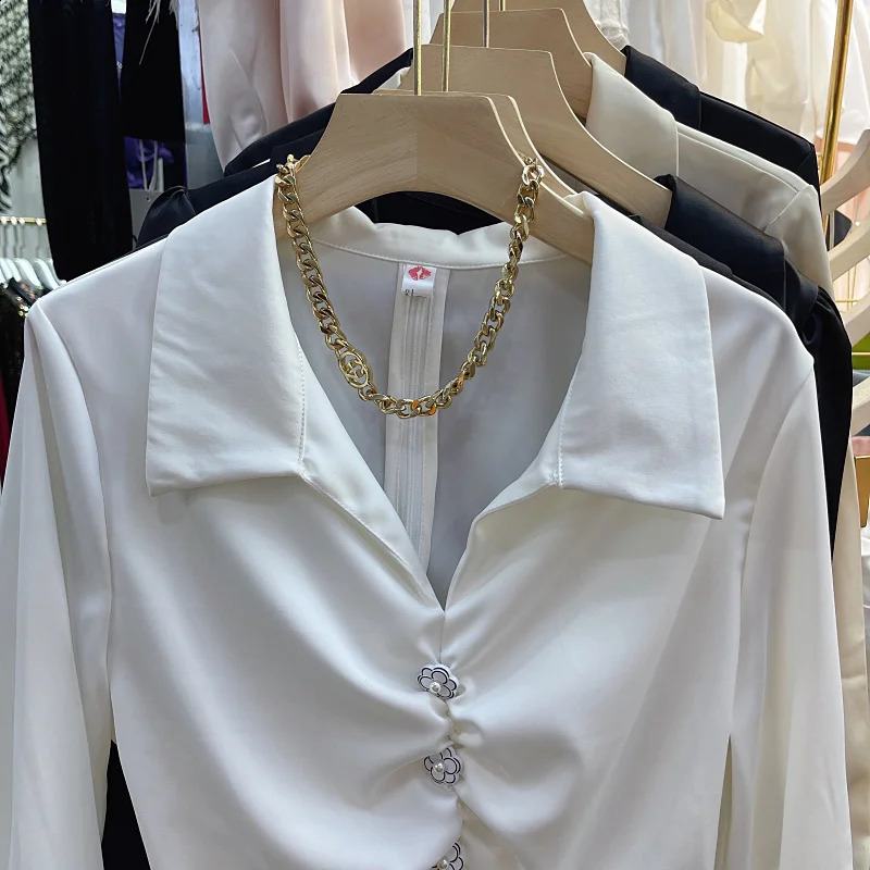 Neploe Small Fragrant Wind Tops Femme Y2K Spring French Retro Simple Solid V-neck Drawstring Casual Thin Long Sleeve Shirt 240827