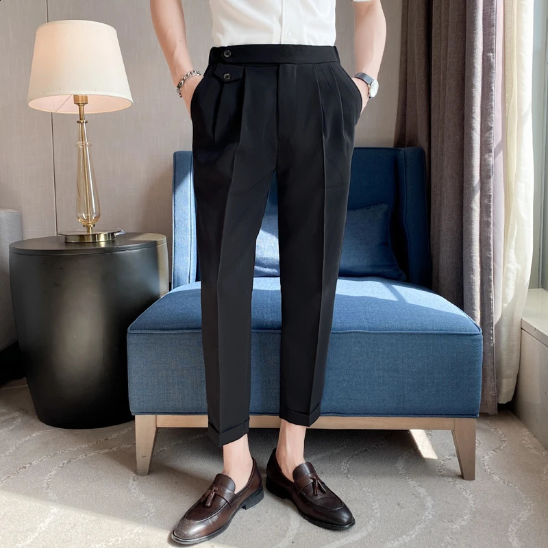 Top Naples Drape Suit Pants Mens Dress Simple High Waist Business Formal Wear Straight Office Mens Casual 29-36 240828