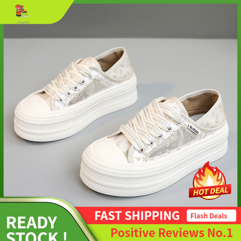 Ddmysports BR New White For Women Summer Breathable Sports Board Versatile Thick Sole Height Increasing Mesh Shoes OUTDOOR