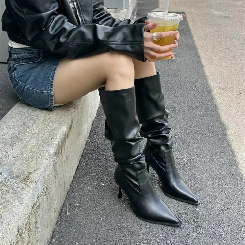 2024 Sexy Winter Womens High Boots Fashion Dot Toe Stiletto High Heels Long Boots Womens Elegant Knee High Boots 240827