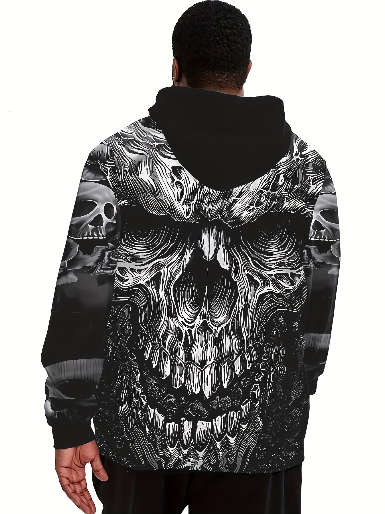 Halloween Plus Size 3D Skull Graphic Hoodie - Stylish Mens Casual Long Sleeve Sweatshirt with Relaxed Fit, Ultra-Comfy Design, Hooded Pullover, and Co